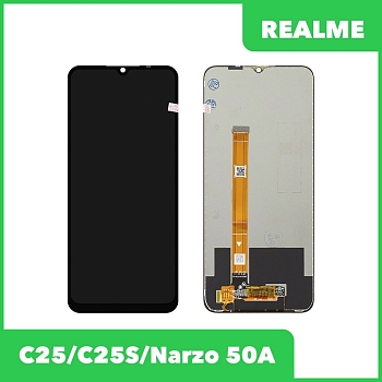 Дисплей (экран в сборе) для телефона Realme C25, C25S, Narzo 50A оригинал (черный)